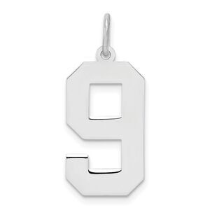 Sterling Silver, Athletic Collection, Large Polished Number 9 Pendant